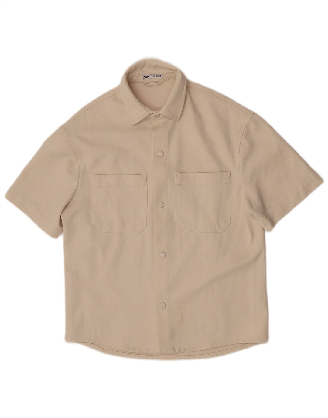 Zara Herren Kurzarmhemd Small Beige Polyester