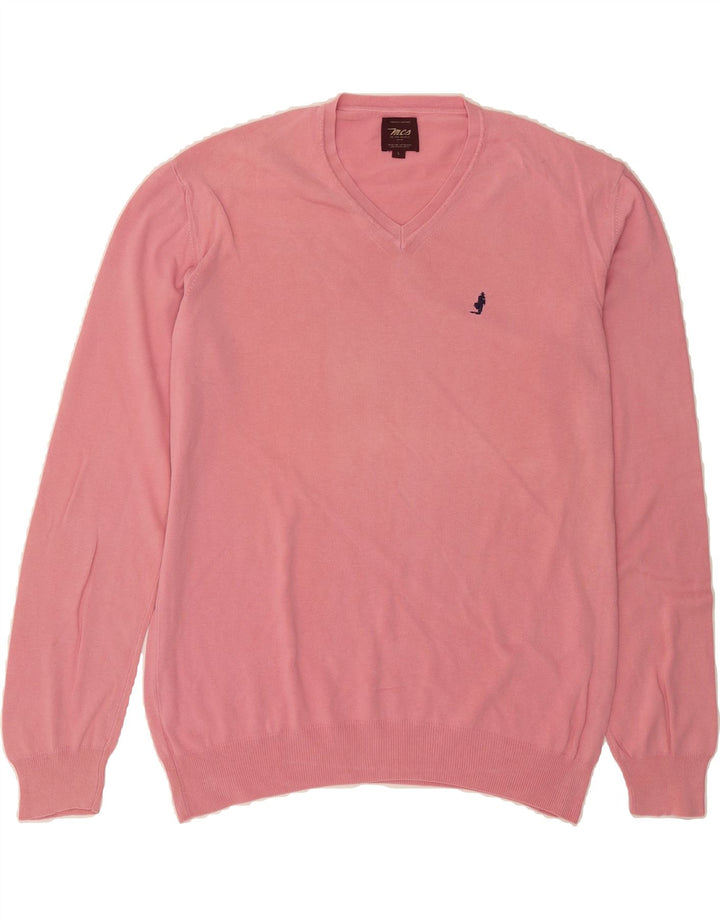 MARLBORO CLASSICS Mens V-Neck Jumper Sweater Large Pink Vintage Marlboro Classics and Second-Hand Marlboro Classics from Messina Hembry 