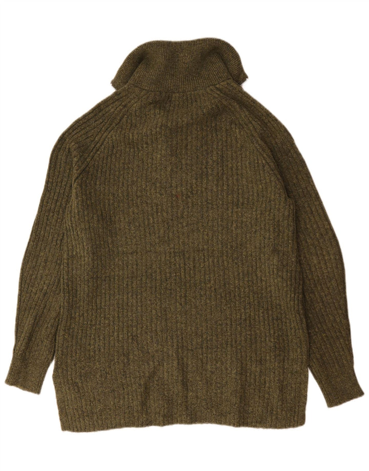 Marks & Spencer Herren-Pullover mit Reißverschluss am Hals, mittelgroßes Khaki-Acryl