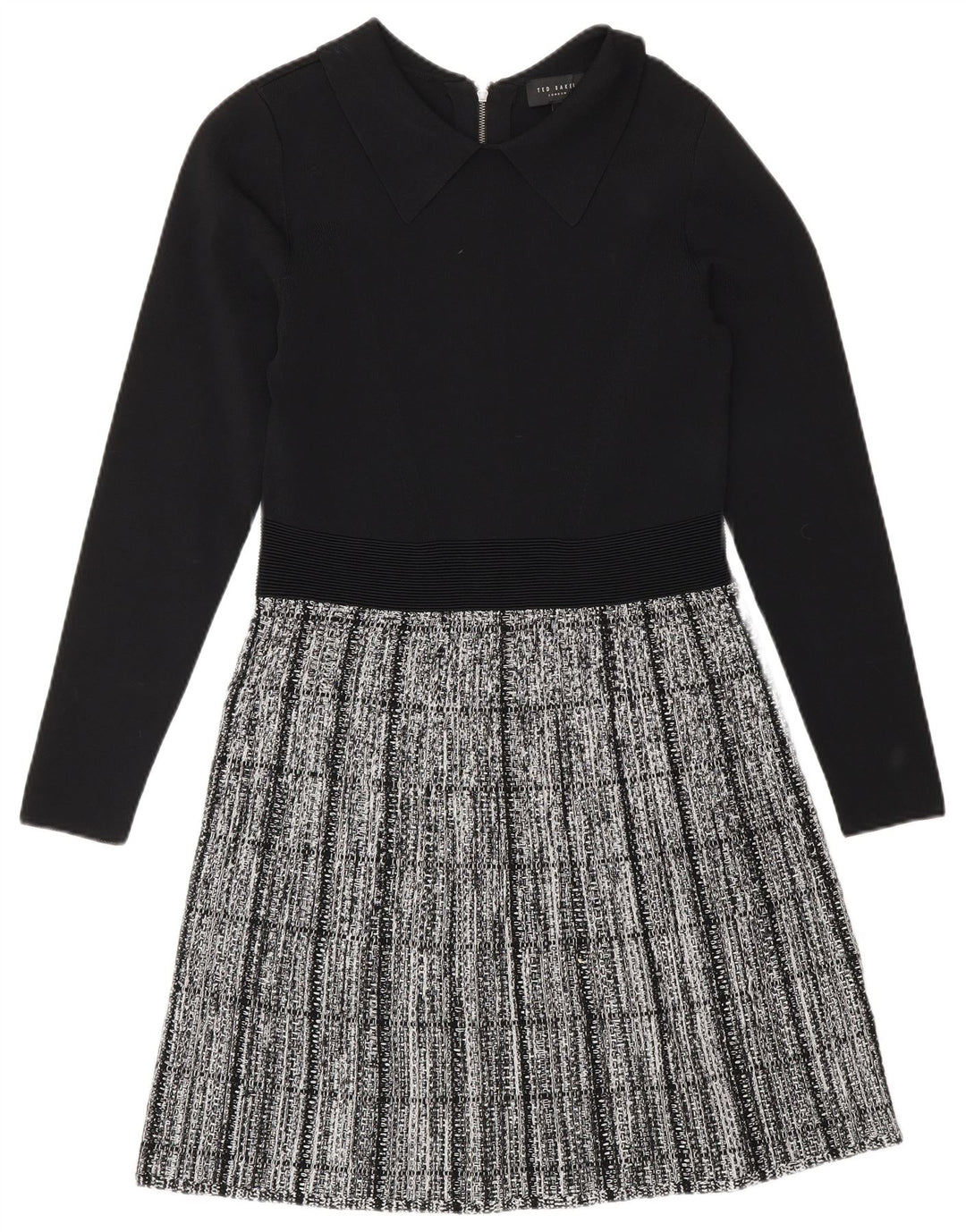 Ted Baker Langarm-Basic-Kleid für Damen, Größe 2, S, schwarz, kariert, Viskose