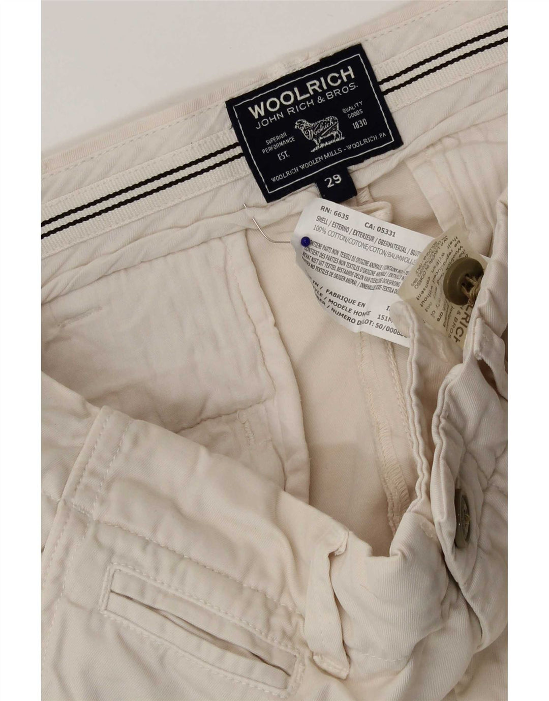 Woolrich Herren-Chino-Shorts, W29, Größe S, cremefarbene Baumwolle