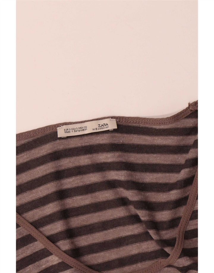 Zara Damen Top Langarm UK 10 Small Braun gestreift