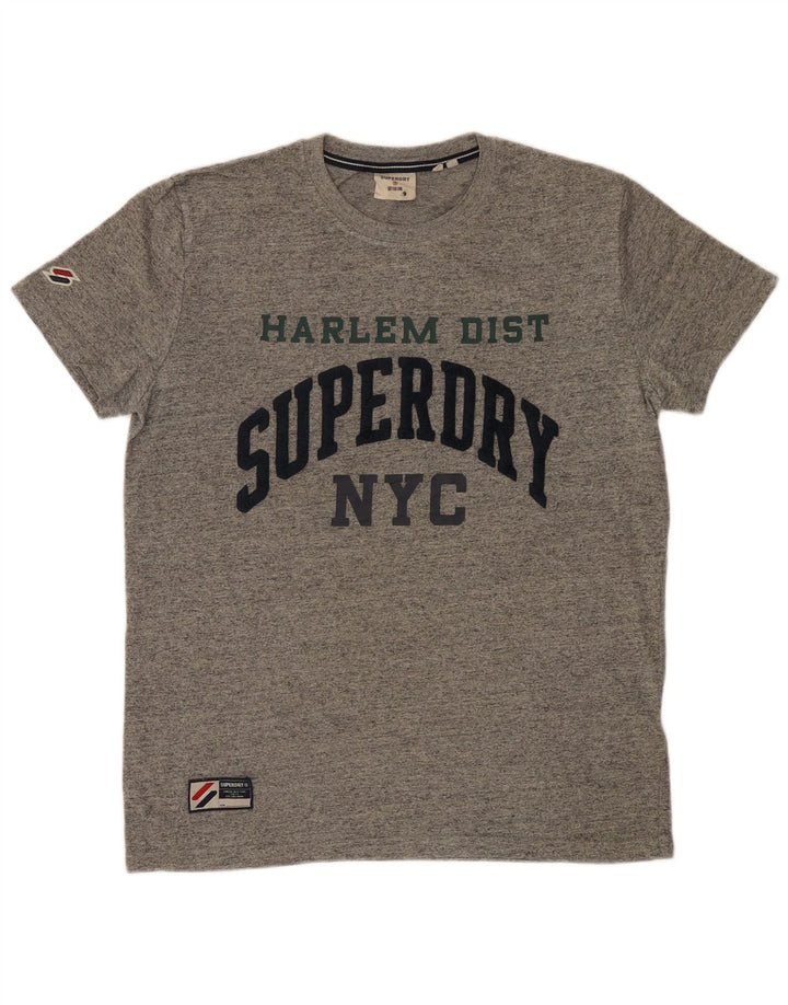 Superdry Herren Grafik-T-Shirt-Oberteil aus mittelgrau gesprenkelter Baumwolle