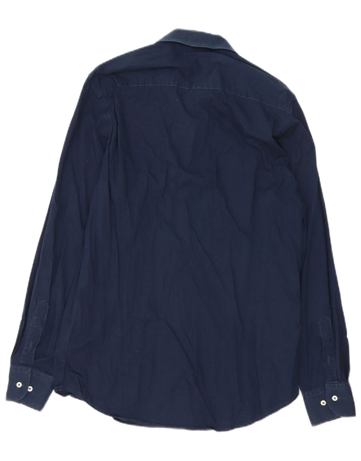 Trussardi Herrenhemd Größe 41/42 Große marineblaue Baumwolle