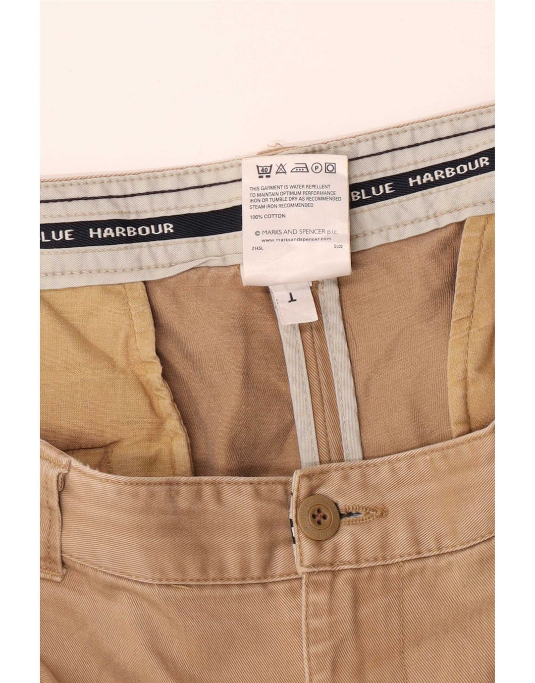 Marks & Spencer Herren-Chinohose Harbor Pegged, Blau, W42, L31, Beige