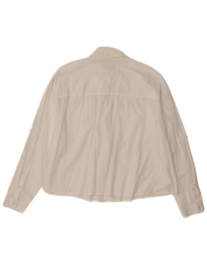 BENETTON Damen Crop-Oversize-Hemd UK 16 Large Weiße Baumwolle
