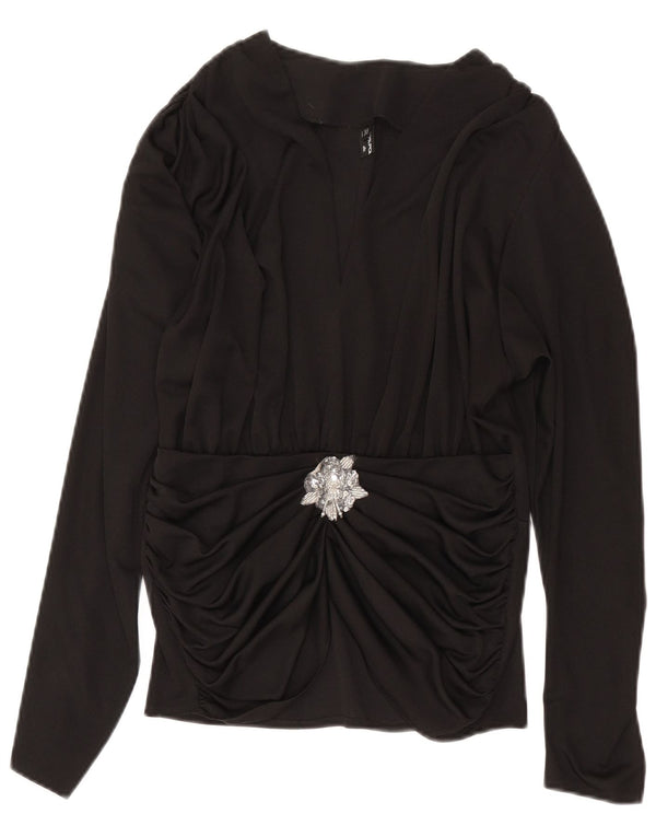 Vintage Damen LangarmBluse Top IT 38 XS Schwarz Polyester