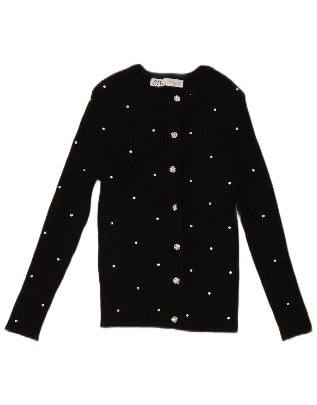 Zara Damen Crop Top UK 8 Small Schwarz geflecktes Nylon