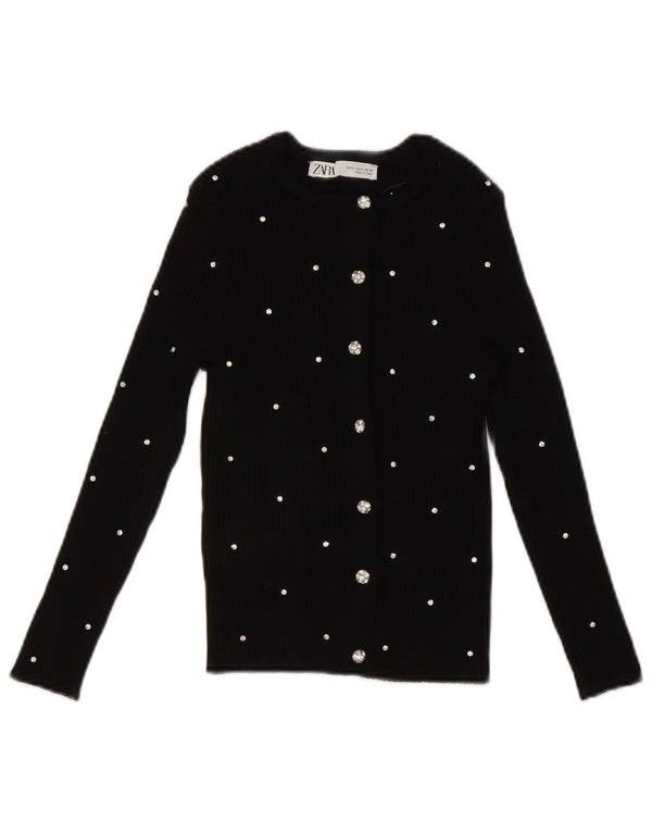 Zara Damen Crop Top UK 8 Small Schwarz geflecktes Nylon