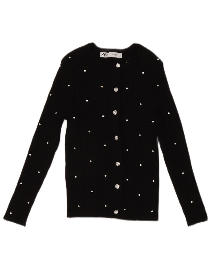 Zara Damen Crop Top UK 8 Small Schwarz geflecktes Nylon