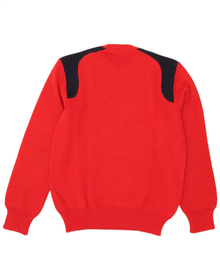 Life Line Herren-Pullover mit Rundhalsausschnitt, mittelrote Wolle im Colourblock-Design
