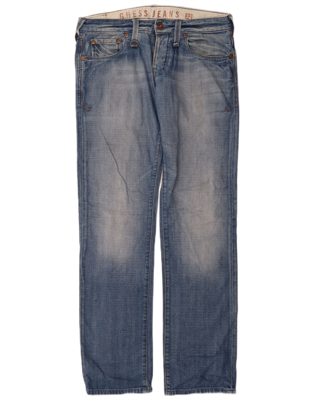 Guess Herren Straight Jeans W32 L35 Blaue Baumwolle