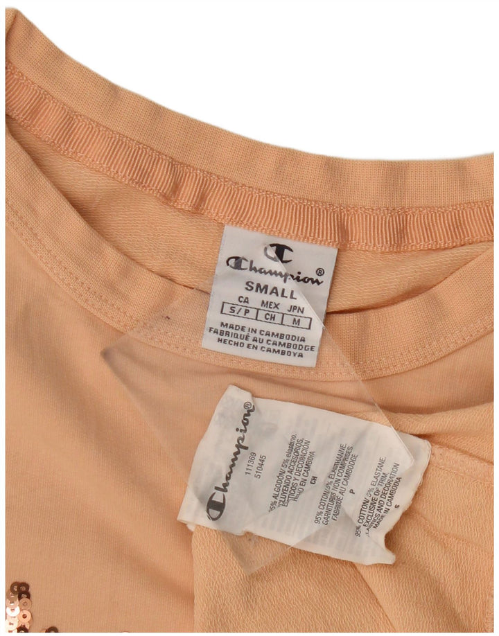 Champion Womens Graphic Sweatshirt Pullover UK 10 Small Beige Farbblock