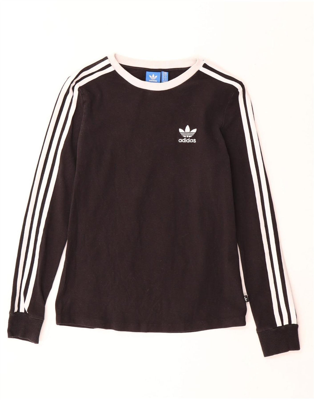 ADIDAS Damen Top Langarm UK 10 Small Schwarz Baumwolle