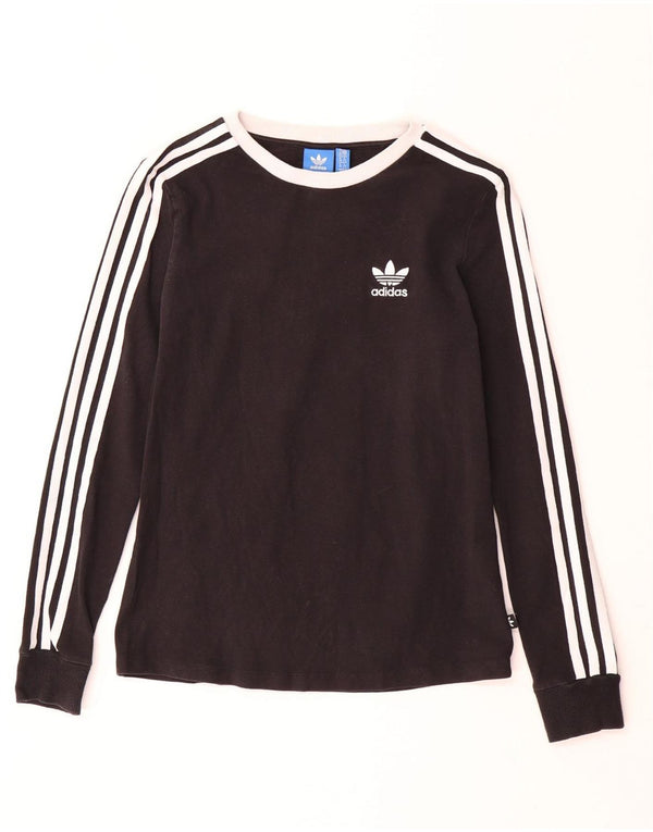 ADIDAS Damen Top Langarm UK 10 Small Schwarz Baumwolle