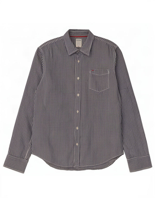 Tommy Hilfiger Mens Shirt Large Navy Blue Gingham Cotton
