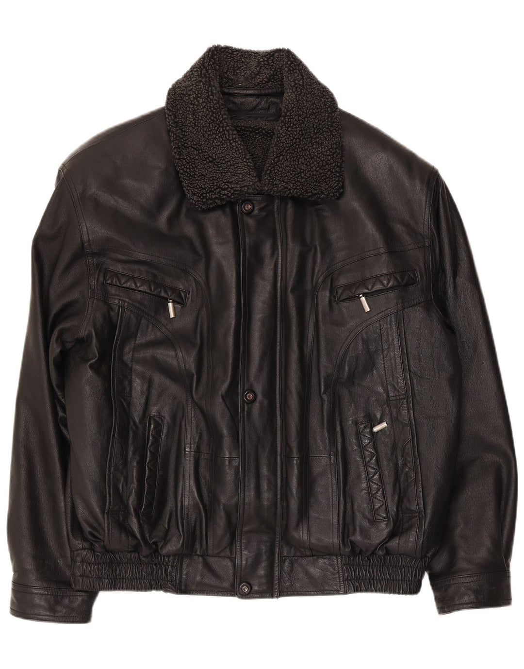 Vintage Herren-Bomberjacke aus Kunstleder, UK 40, großes schwarzes Polyester