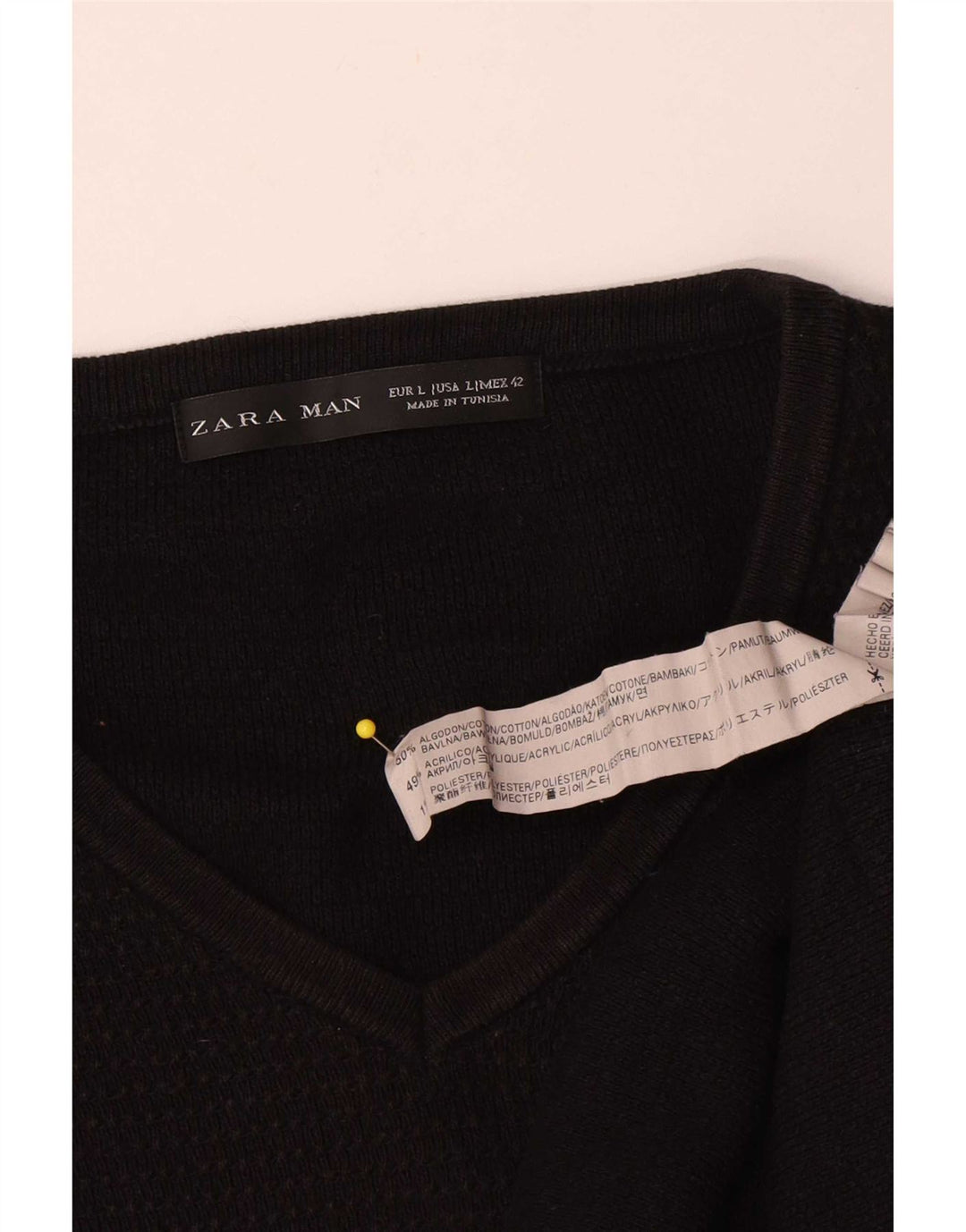 Zara Herren-Pullover mit V-Ausschnitt, groß, aus schwarzer Baumwolle