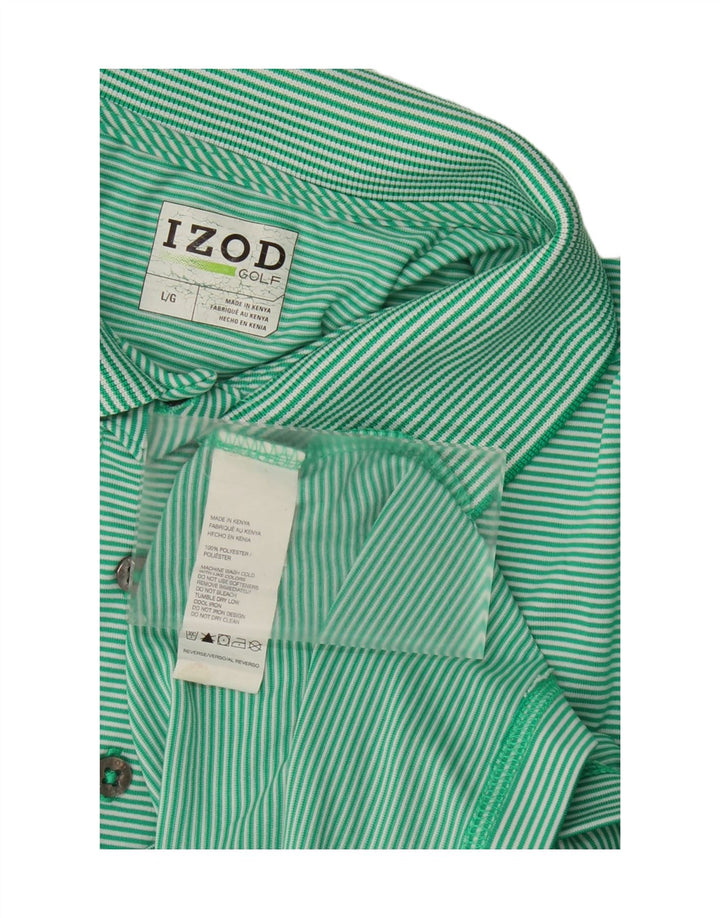 IZOD Mens Polo Shirt Large Green Pinstripe Polyester Vintage Izod and Second-Hand Izod from Messina Hembry 