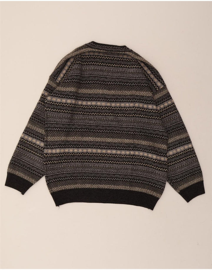 VINTAGE Mens V-Neck Jumper Sweater IT 50 Medium Grey Striped Acrylic Vintage Vintage and Second-Hand Vintage from Messina Hembry 