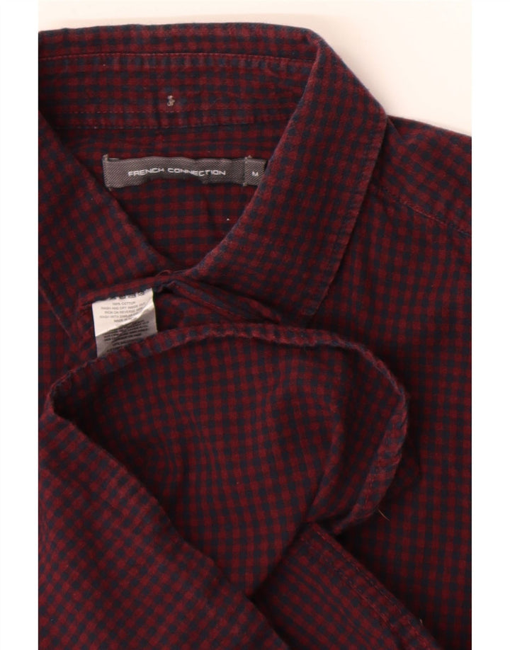 French Connection Herren-Hemd, mittelgroß, Burgunderrot, Gingham-Baumwolle