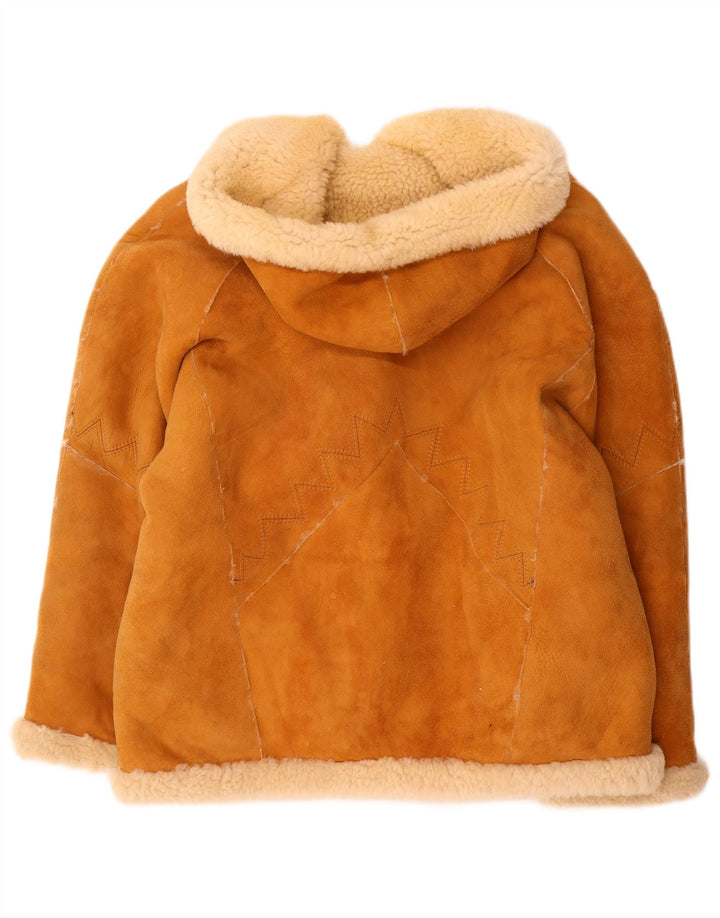 Vintage Damen-Jacke aus übergroßem Lammfell mit Kapuze, EU 40, Mittelbraun
