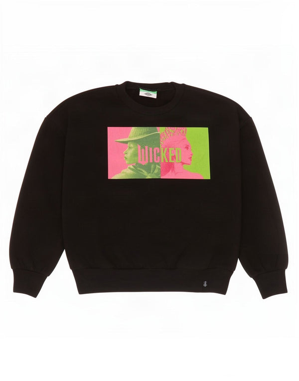 Benetton Wicked Graphic Sweatshirt für Mädchen, 10–11 Jahre, XL, schwarze Baumwolle