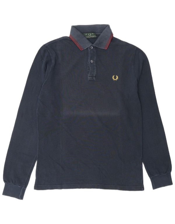 Fred Perry Herren-Langarm-Poloshirt, mittelmarineblaue Baumwolle