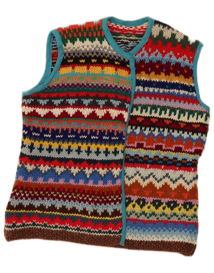 Vintage Damen Ärmelloser Cardigan Pullover UK 12 Medium Mehrfarbig