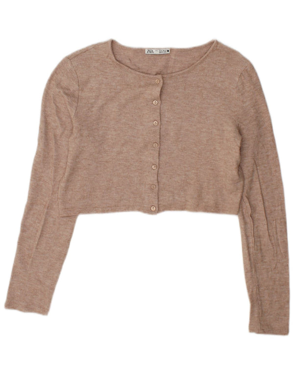 Zara Damen Crop Cardigan Pullover UK 14 Mittelbeige Viskose
