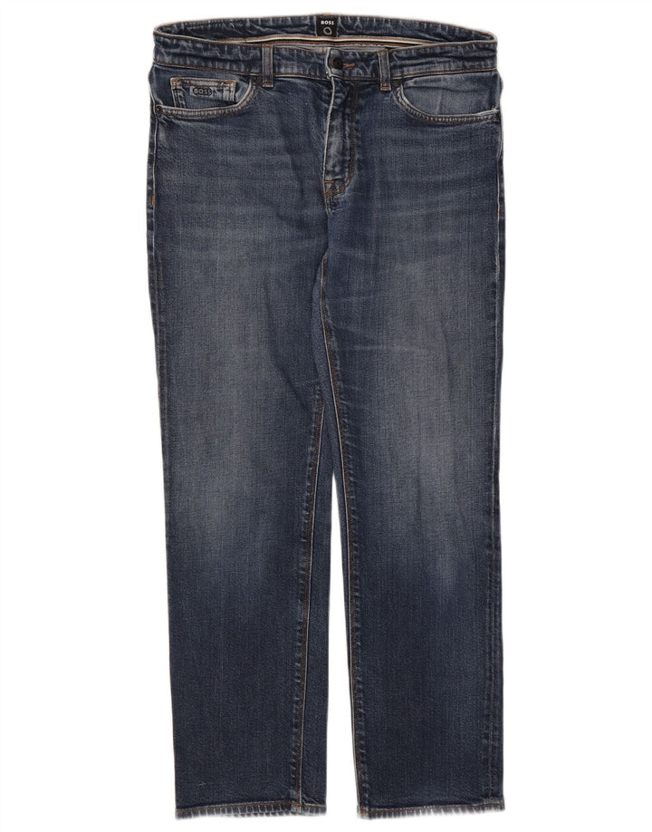 Hugo Boss Herren Straight Jeans W33 L30 Blaue Baumwolle