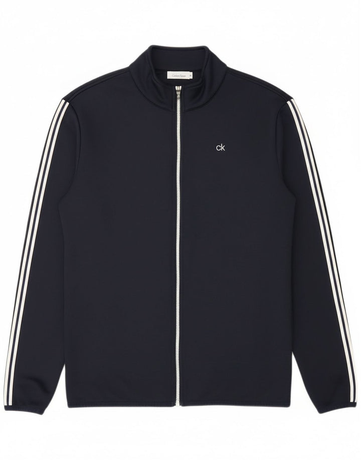 Calvin Klein Herren-Trainingsanzug-Oberteil, große marineblau gestreifte Polyesterjacke