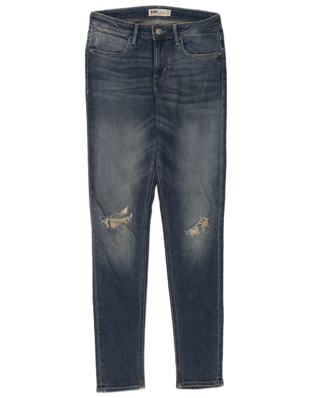 Lee Damen Distressed Skinny Jeans W28 L30 Blaue Baumwolle