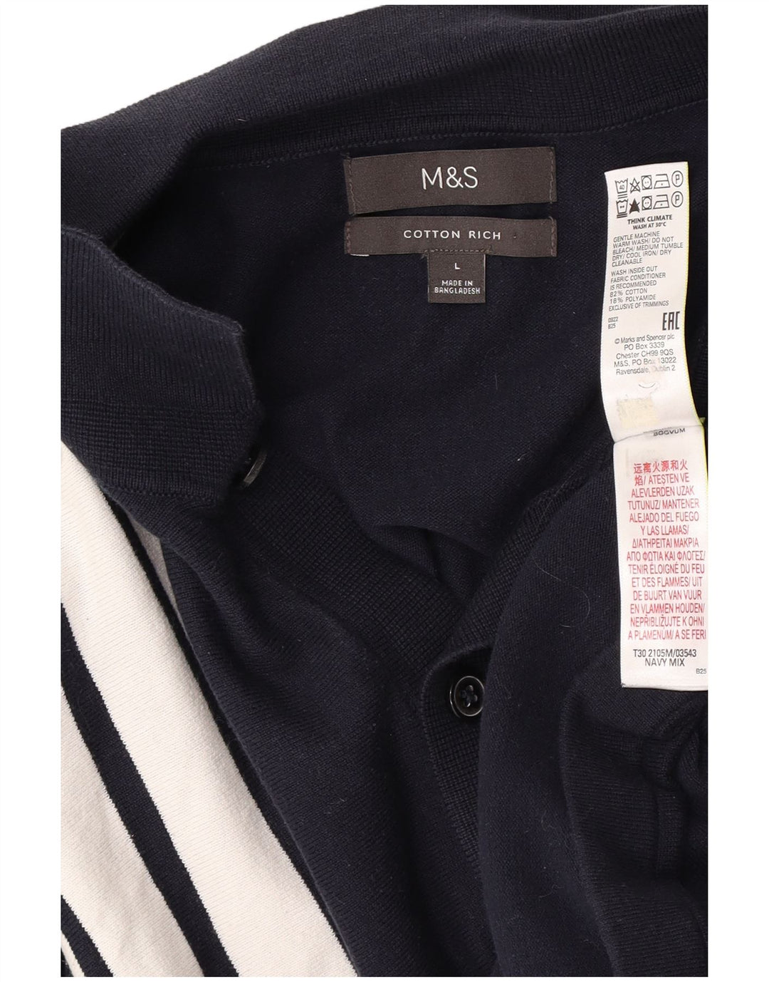 Marks & Spencer Herren-Strickjacke, groß, marineblau, gestreift, Baumwolle
