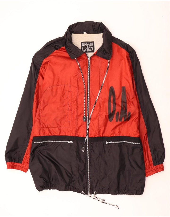 Vintage Herren Grafische Regenjacke UK 42 XL Rot Colourblock Polyamid
