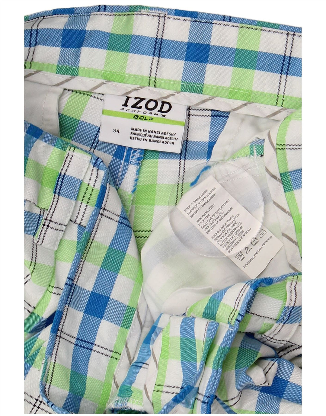 IZOD Herren-Golf-Chino-Shorts W34, großes, mehrfarbig kariertes Polyester