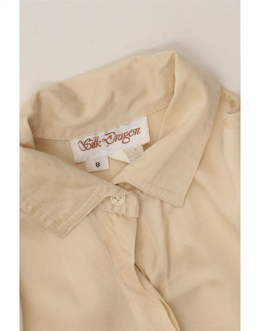 Vintage Damen Übergroßes Hemd UK 8 Small Beige Seide