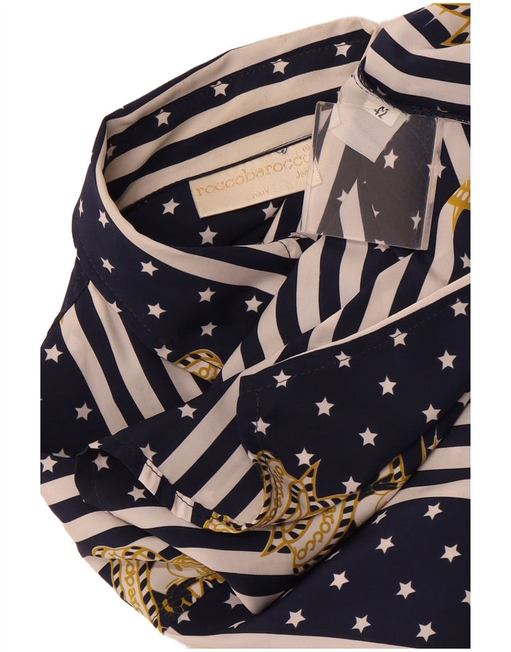 ROCCOBAROCCO Womens Abstract Pattern Shirt IT 42 Medium Navy Blue