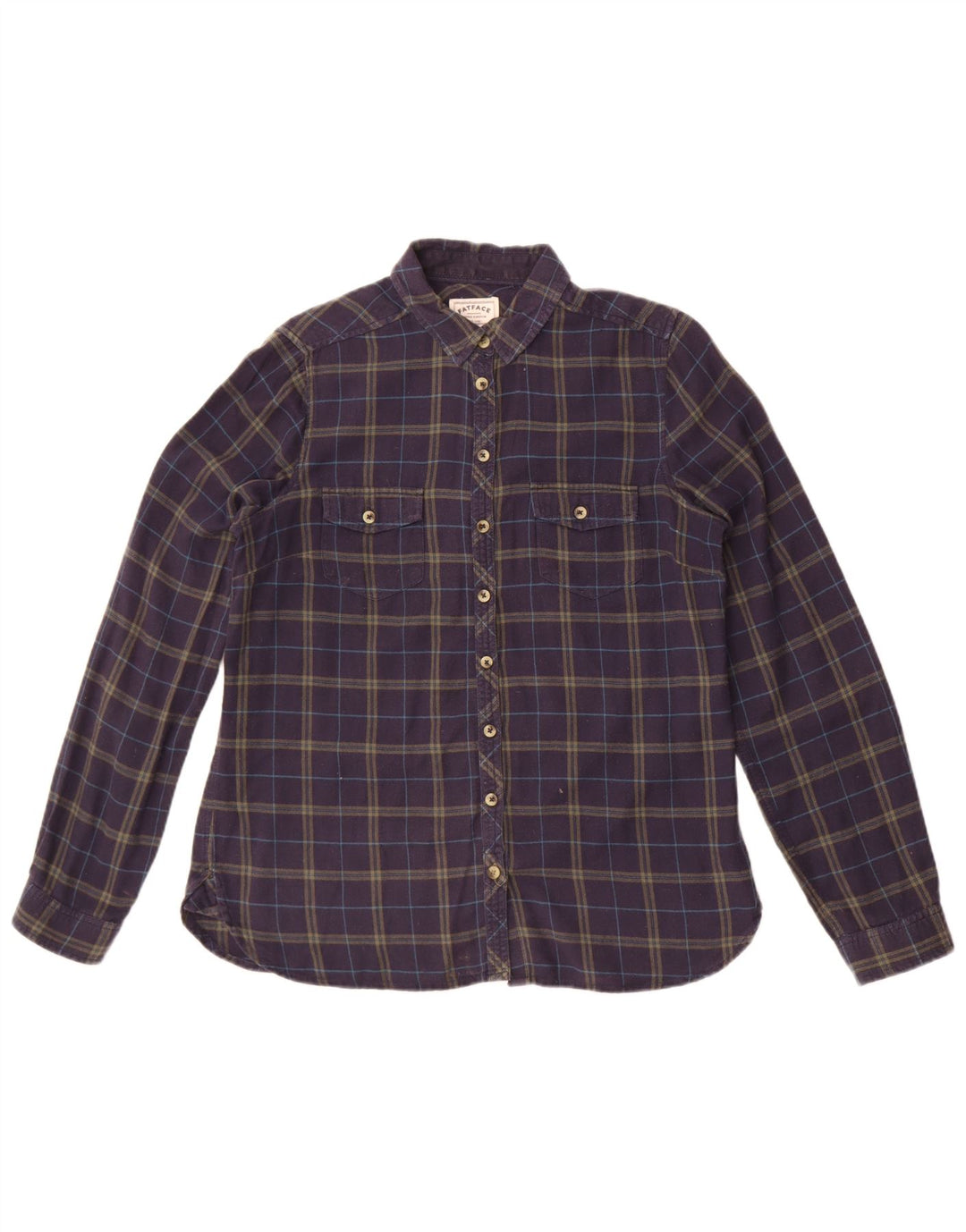 Fat Face Damen-Flanellhemd, UK 12, mittelblau, kariert, Baumwolle
