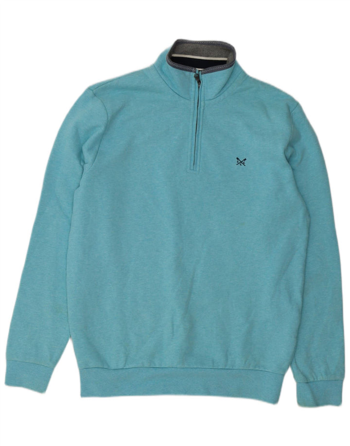 Crew Clothing Herren-Sweatshirt mit Reißverschluss am Hals, mittelblaue Baumwolle