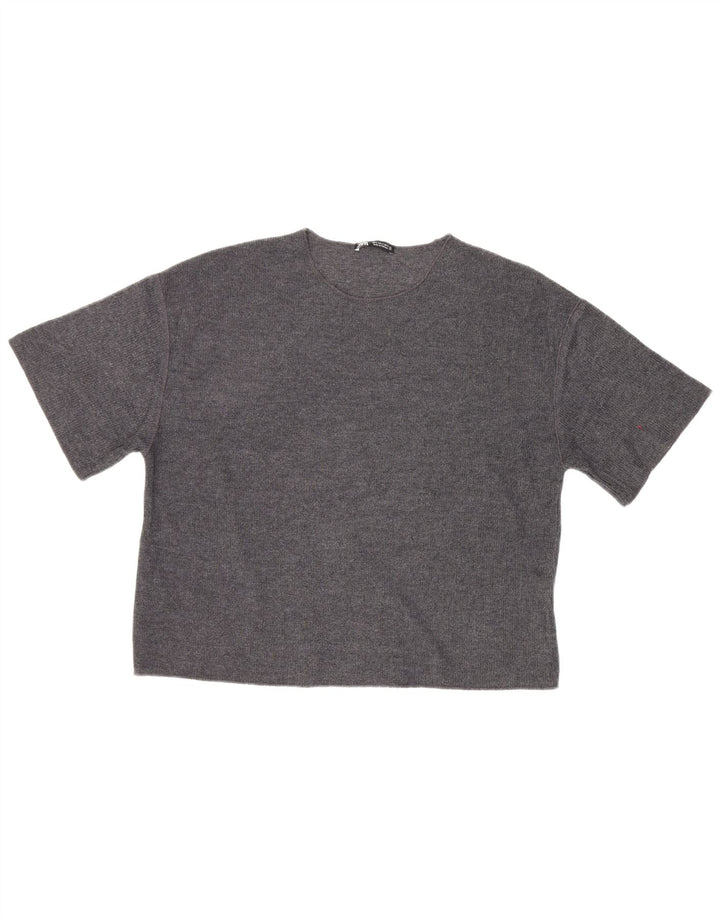 Zara Damen Übergroßes T-Shirt Top UK 10 Small Grau Polyester
