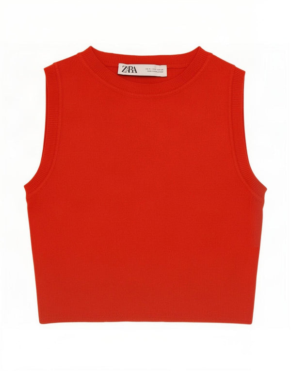 Zara Damen Weste Top UK 8 Small Rote Viskose