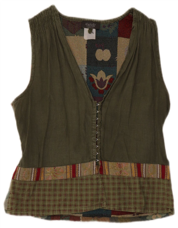 Vintage Damen Ärmellose Hemdbluse IT 44 Medium Khaki Patchwork