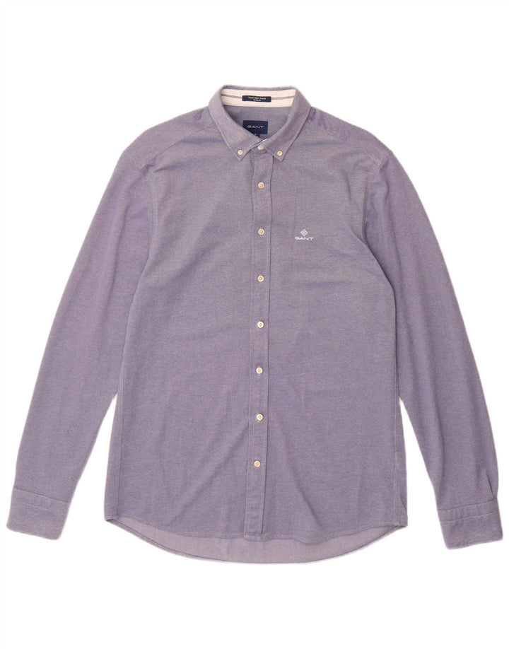 Gant Herren-Hemd mit normaler Passform, Größe 39/40, 15 3/4, mittelblaue Baumwolle