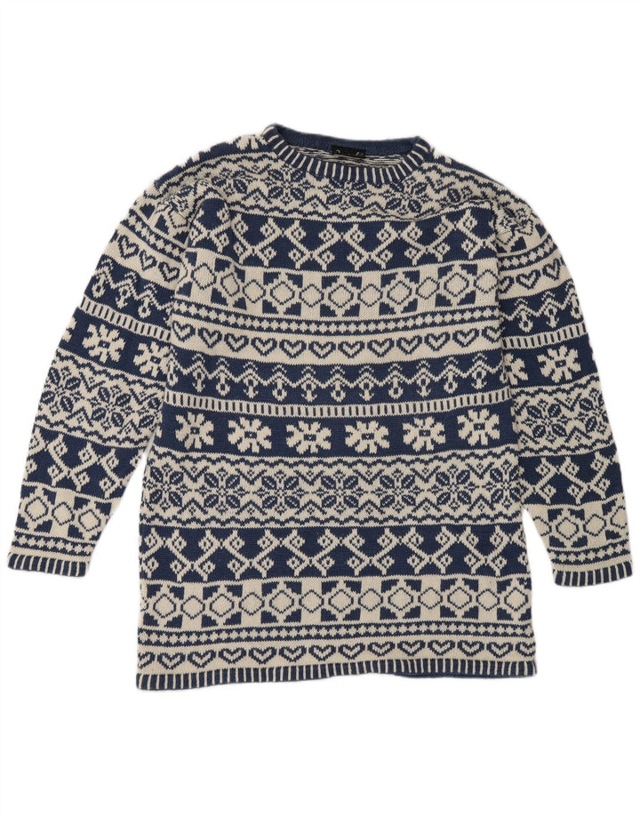 Impuls Herren-Pullover mit Rundhalsausschnitt, Größe S, Blau, Fair-Isle-Ramie