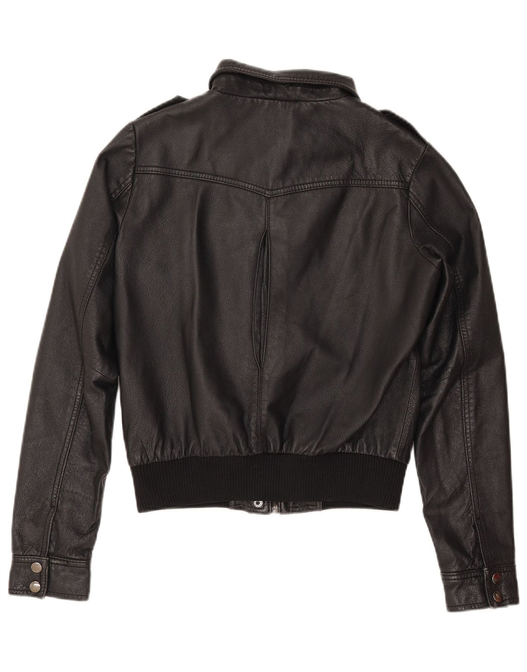 H&M Damen Crop Lederjacke EU 38 Mittelschwarzes Leder