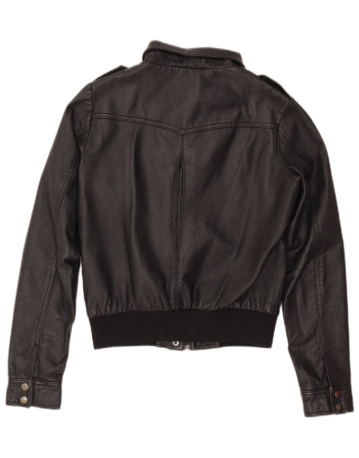 H&M Damen Crop Lederjacke EU 38 Mittelschwarzes Leder