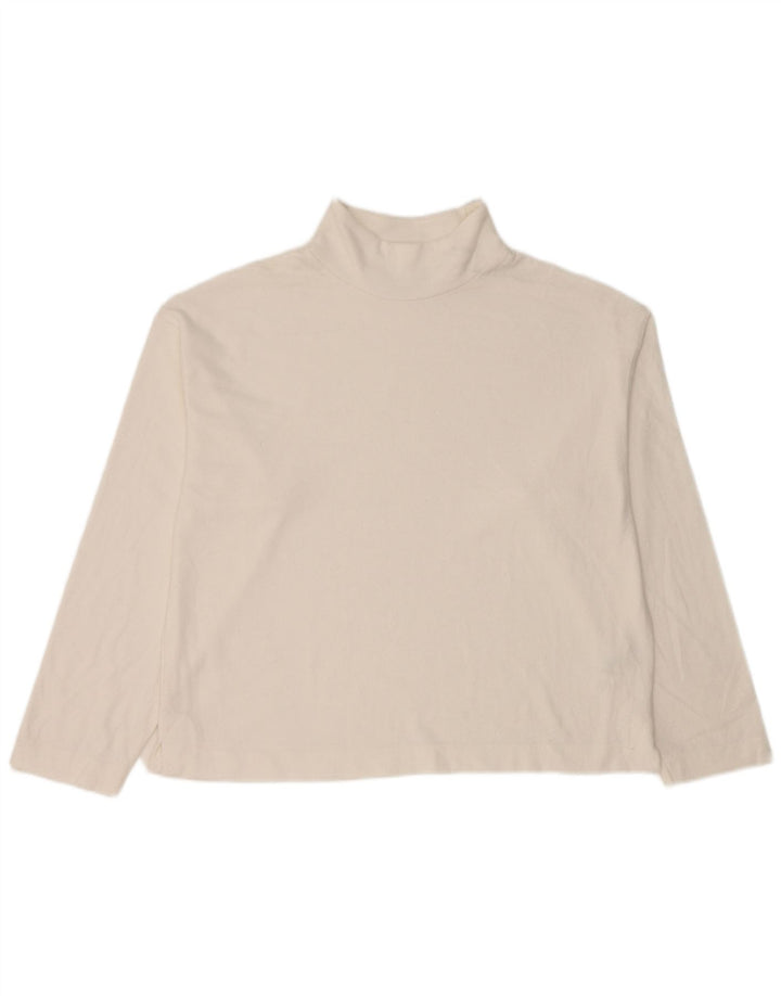 Marks & Spencer Damen Top Langarm UK 12 Mittelweißes Polyester
