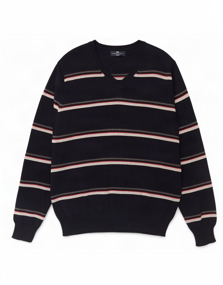 Marks & Spencer Herren Blue Harbor V-Ausschnitt Pullover Pullover Medium Navy gestreift