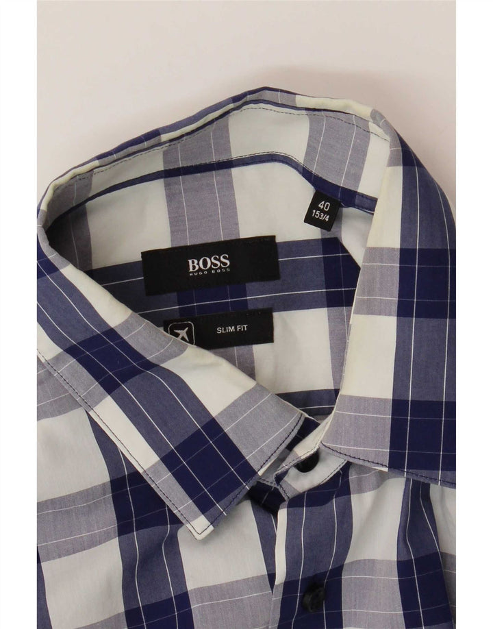 Hugo Boss Herren Slim Fit Hemd Größe 40 15 3/4 Mittelblau kariert